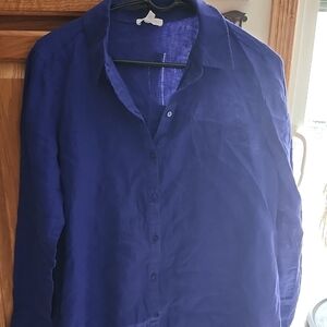 Eileen Fisher Organic Irish Linen Periwinkle Oversized Button Down Top Small
